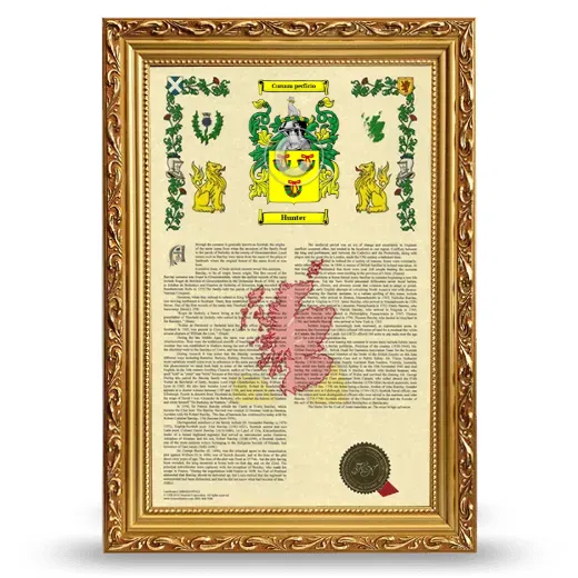Hunter Armorial History Framed - Gold
