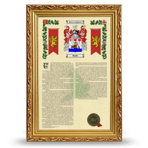 Hurds Armorial History Framed - Gold