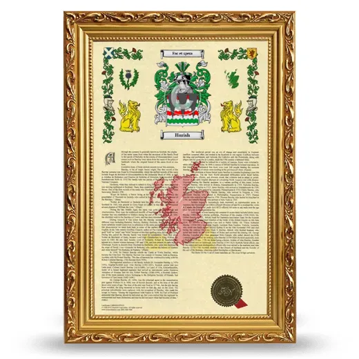 Hurish Armorial History Framed - Gold