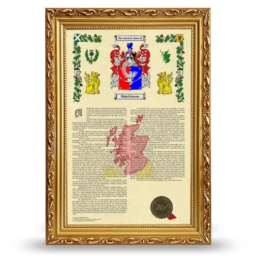 Hutchinson Armorial History Framed - Gold