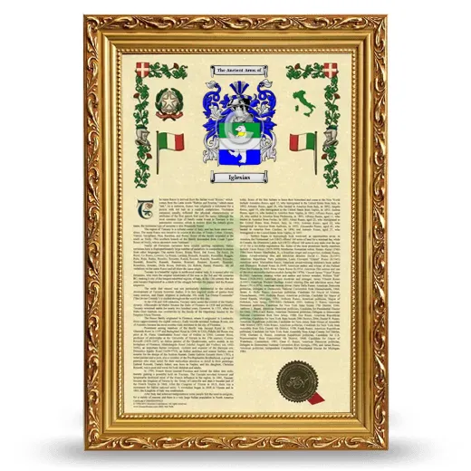 Iglesias Armorial History Framed - Gold