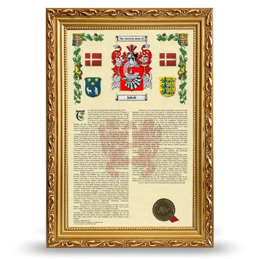 Jakob Armorial History Framed - Gold