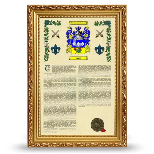 Janet Armorial History Framed - Gold