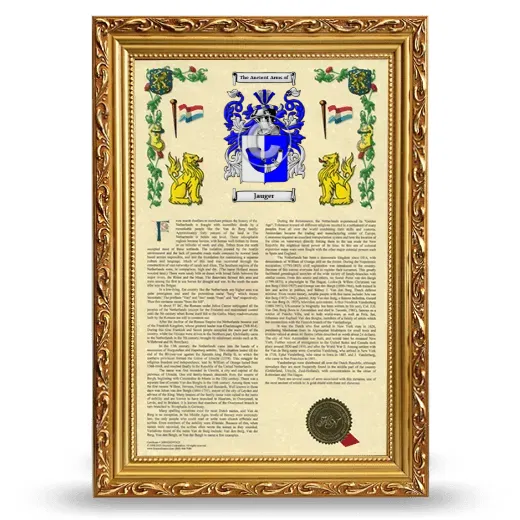 Jauger Armorial History Framed - Gold