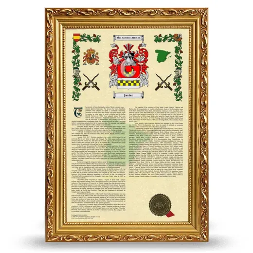 Javier Armorial History Framed - Gold
