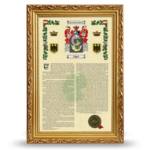 Jegger Armorial History Framed - Gold
