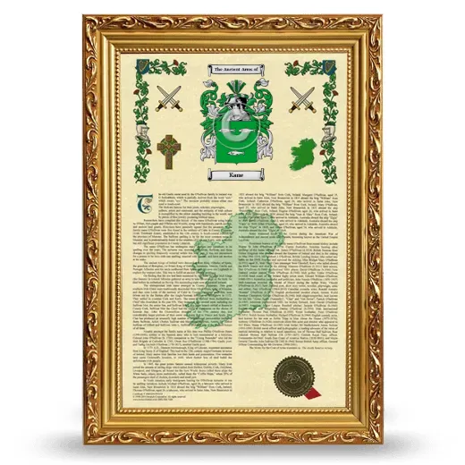 Kane Armorial History Framed - Gold