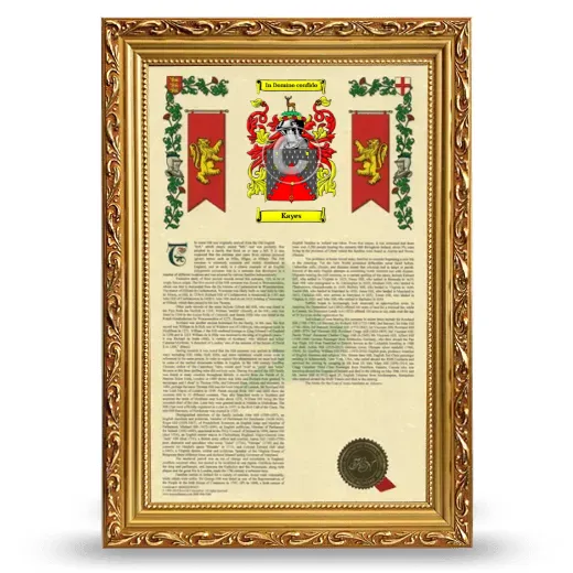 Kayes Armorial History Framed - Gold