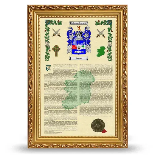 Keane Armorial History Framed - Gold
