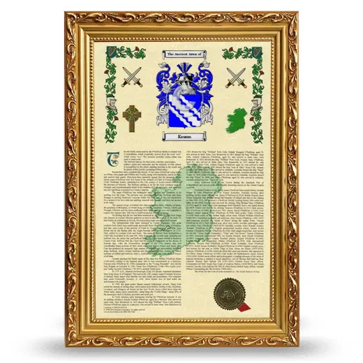 Keans Armorial History Framed - Gold