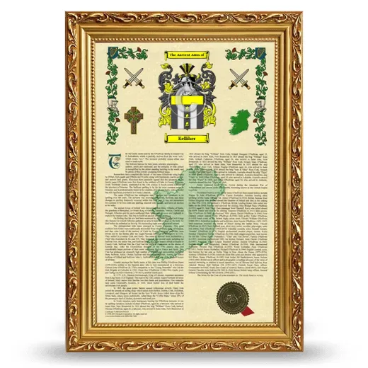 Kelliher Armorial History Framed - Gold