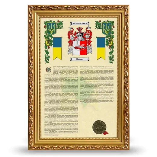 Klemas Armorial History Framed - Gold