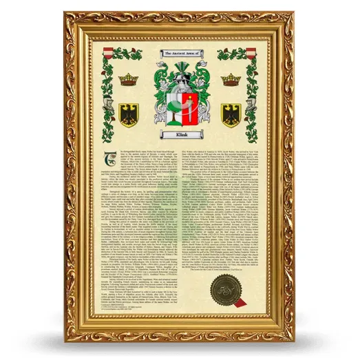 Klink Armorial History Framed - Gold