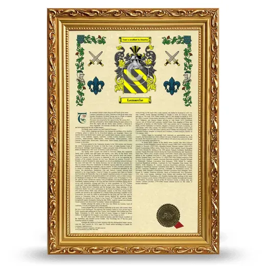 Lamarche Armorial History Framed - Gold