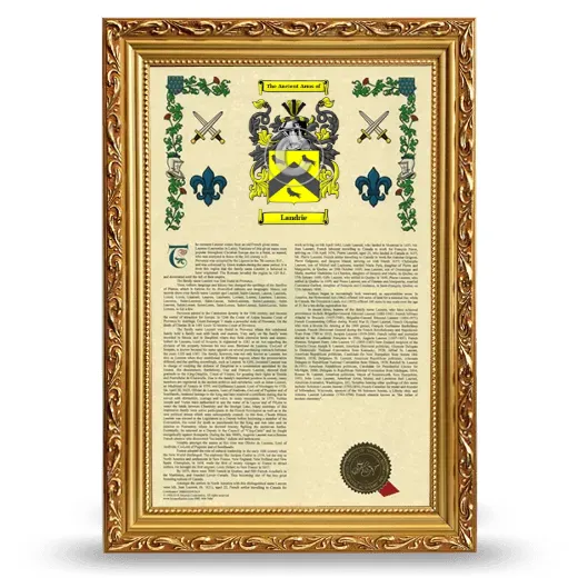 Landrie Armorial History Framed - Gold