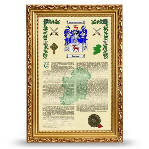 Lanigan Armorial History Framed - Gold