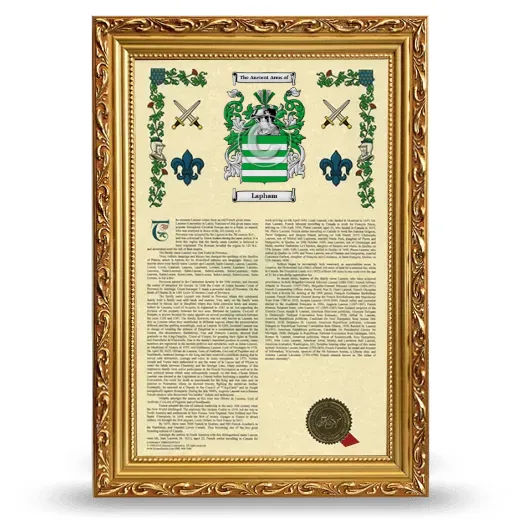 Lapham Armorial History Framed - Gold