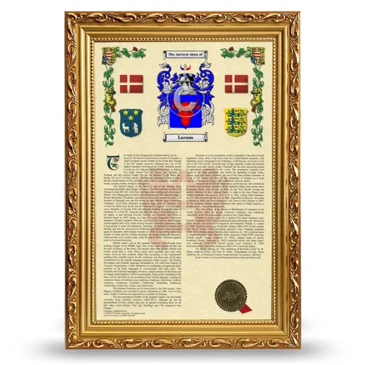 Larson Armorial History Framed - Gold