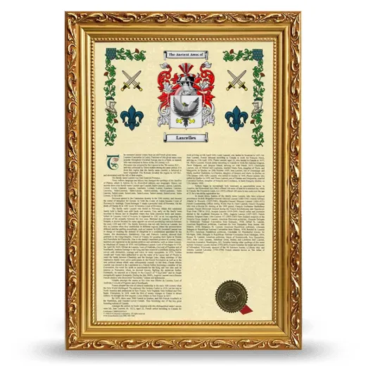 Lascelles Armorial History Framed - Gold