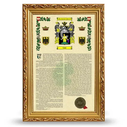 Laur Armorial History Framed - Gold
