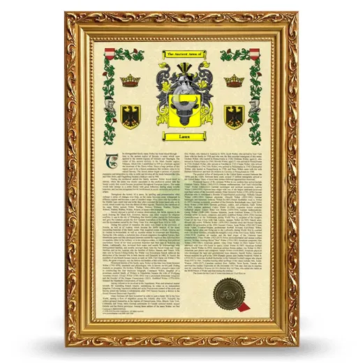 Laux Armorial History Framed - Gold
