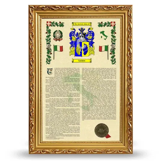 Lazaro Armorial History Framed - Gold
