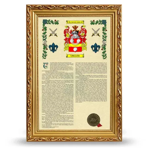 Lebranche Armorial History Framed - Gold