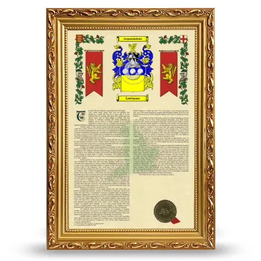 Leetman Armorial History Framed - Gold