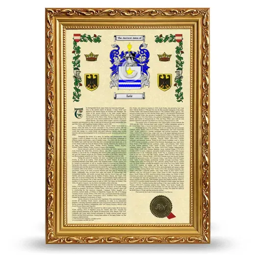 Leir Armorial History Framed - Gold