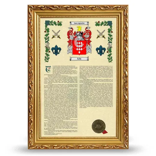 Lela Armorial History Framed - Gold