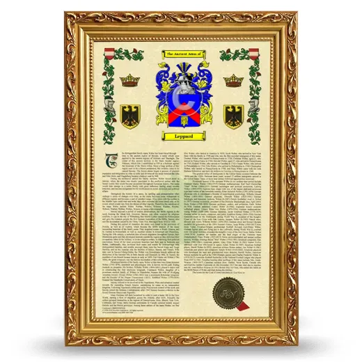 Leppard Armorial History Framed - Gold