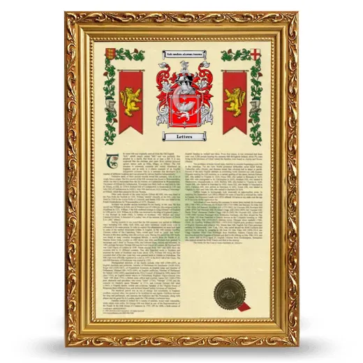 Letters Armorial History Framed - Gold