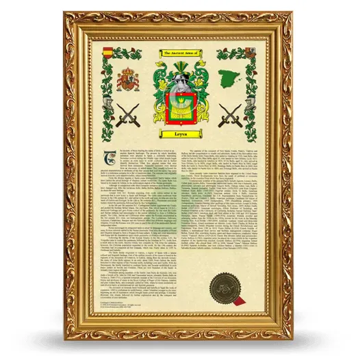 Leyva Armorial History Framed - Gold