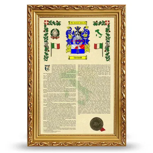Licciardi Armorial History Framed - Gold