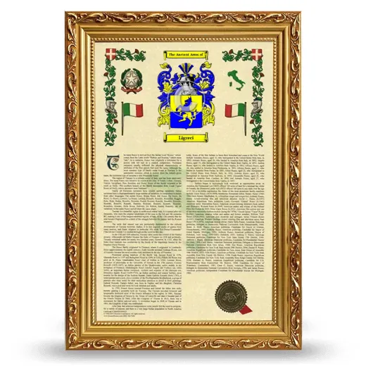 Ligreci Armorial History Framed - Gold