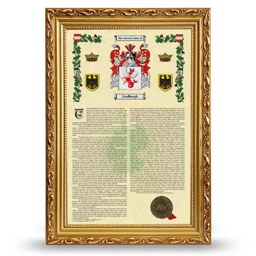 Lindbergh Armorial History Framed - Gold