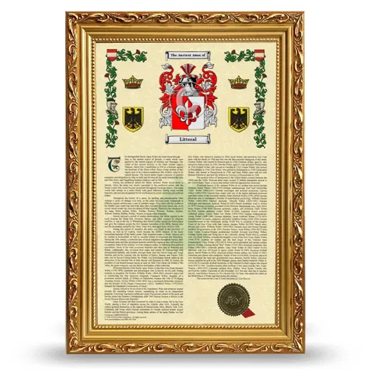 Litteral Armorial History Framed - Gold