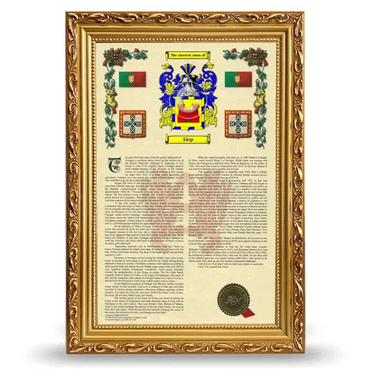Llop Armorial History Framed - Gold