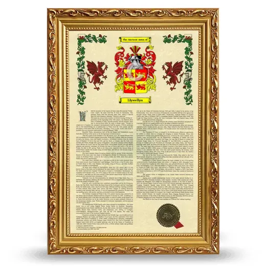 Llywellyn Armorial History Framed - Gold