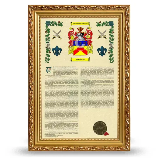 Lombard Armorial History Framed - Gold