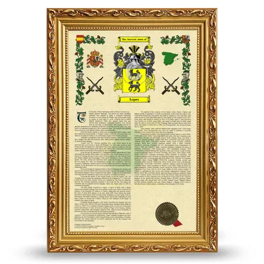 Lopes Armorial History Framed - Gold