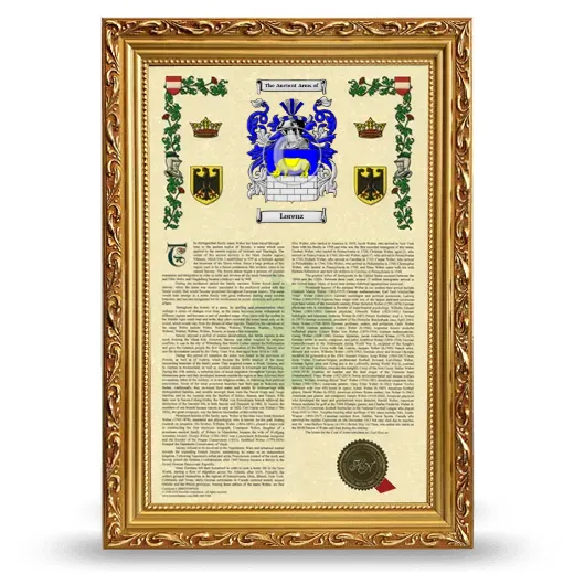 Lorenz Armorial History Framed - Gold