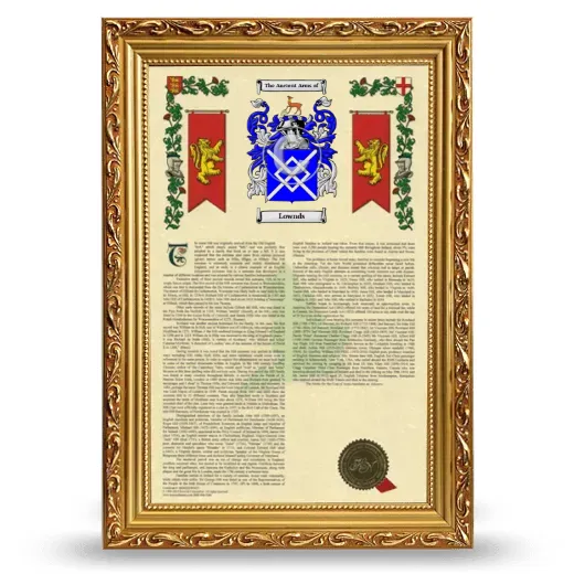 Lownds Armorial History Framed - Gold
