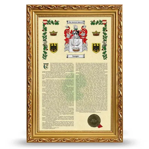 Lunger Armorial History Framed - Gold
