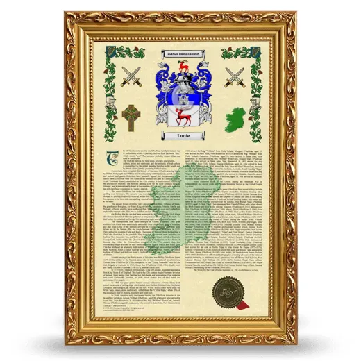 Lunie Armorial History Framed - Gold