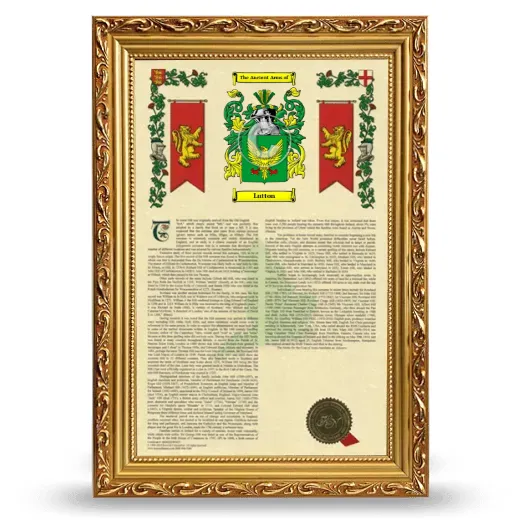 Lutton Armorial History Framed - Gold