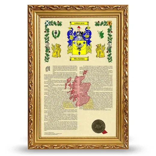 MacAuslan Armorial History Framed - Gold
