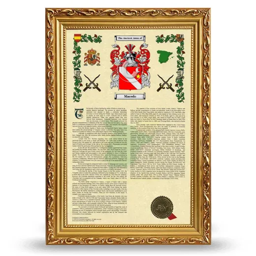 Macedo Armorial History Framed - Gold
