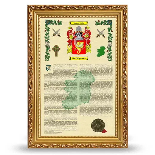 MacGillycuddy Armorial History Framed - Gold