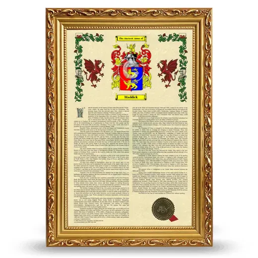 Maddick Armorial History Framed - Gold